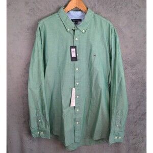 NWT Tommy Hilfiger Button Down Long Sleeve Shirt Size XXL Green Embroidered logo